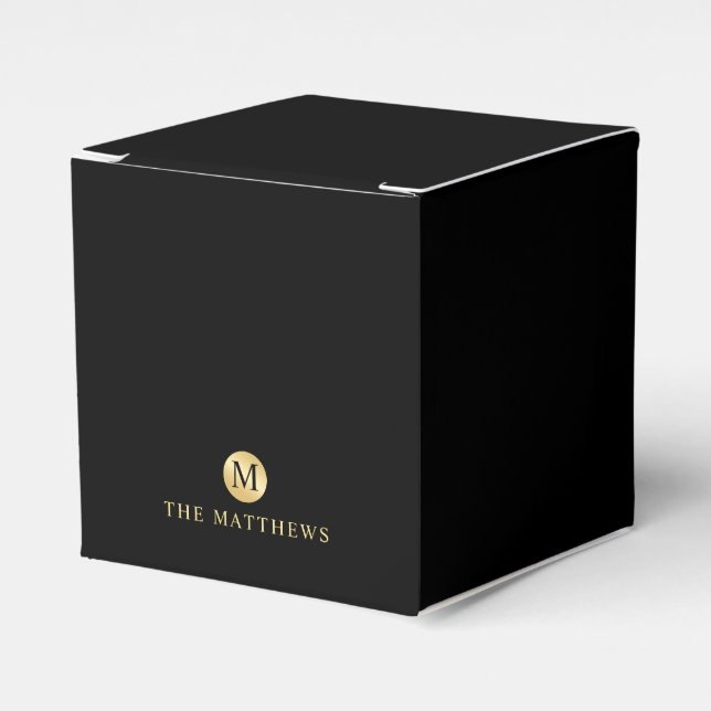 Luxury Black and Gold Personalised Monogram Favour Box (Front Side)