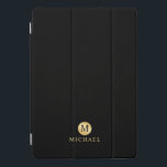Luxury Black and Gold Personalised Monogram iPad Pro Cover<br><div class="desc">Luxury Black and Gold Personalised Monogram and Name Design featuring black monogram in gold circle element with name in gold on black background. Perfect as father's day gifts for dad, gifts for grandfather, husband and more. Please Note : The foil details are simulated in the artwork. No actual foil will...</div>
