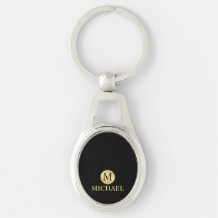 Luxury Black and Gold Personalised Monogram Key Ring