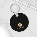 Luxury Black and Gold Personalised Monogram Key Ring<br><div class="desc">Luxury Black and Gold Design featuring black monogram in gold circle element with name in gold professional font style on black background. Perfect as father's day gifts for dad, gifts for grandfather, husband, groomsman and more. Please Note : The foil details are simulated in the artwork. No actual foil will...</div>