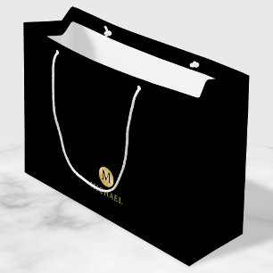 Luxury Black and Gold Personalised Monogram Large Gift Bag