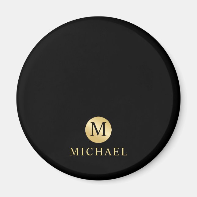 Luxury Black and Gold Personalised Monogram Magnet (Front)