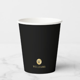 Luxury Black and Gold Personalised Monogram Paper Cups