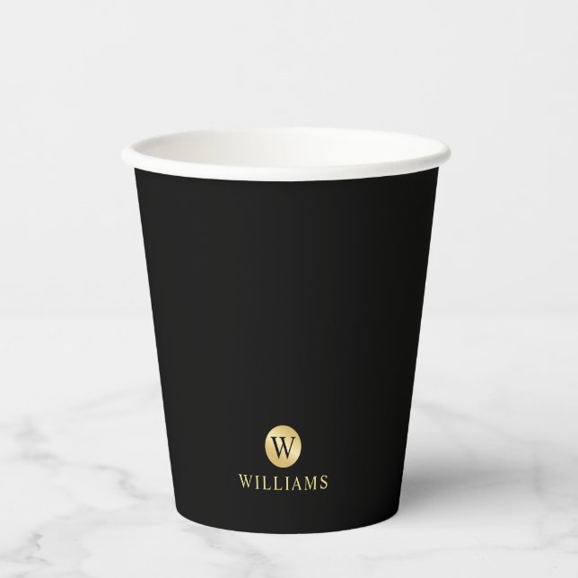 Luxury Black and Gold Personalised Monogram Paper Cups (Front)
