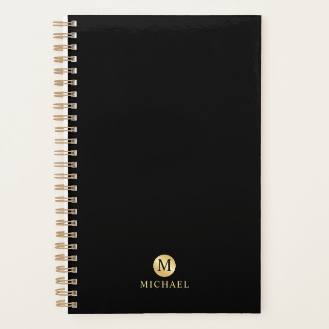 Luxury Black and Gold Personalised Monogram Planner (Front)