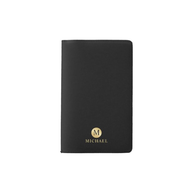 Luxury Black and Gold Personalised Monogram Pocket Moleskine Notebook (Front)