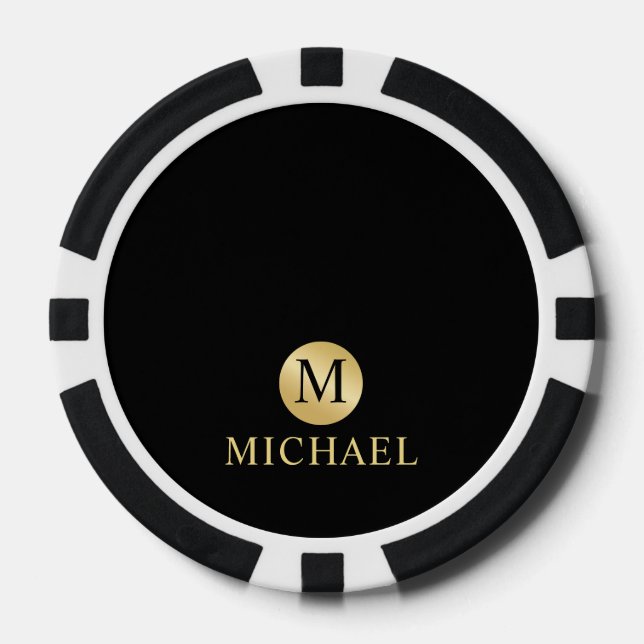 Luxury Black and Gold Personalised Monogram Poker Chips (Front)
