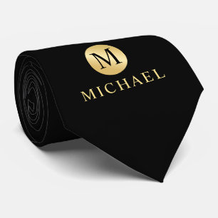 Luxury Black and Gold Personalised Monogram Tie