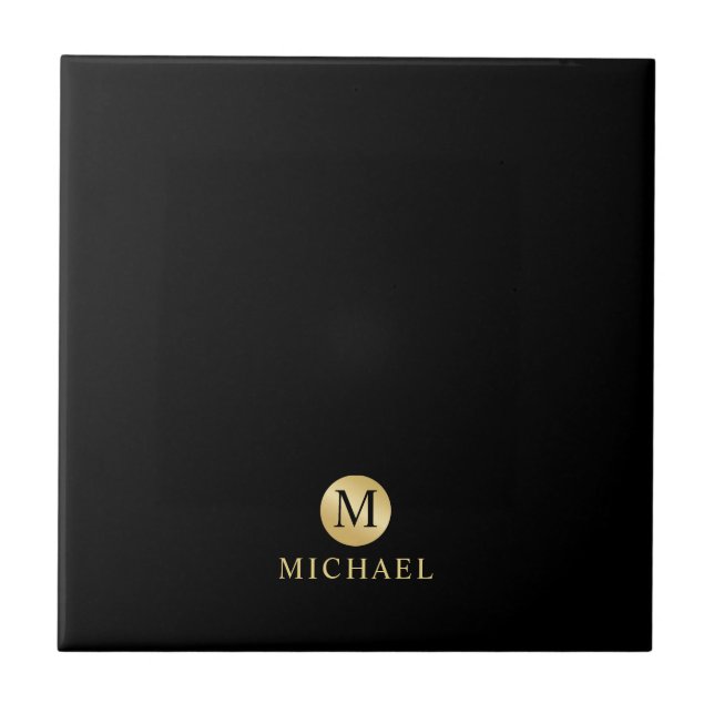 Luxury Black and Gold Personalised Monogram Tile (Front)