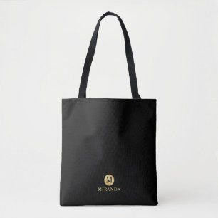Luxury Black and Gold Personalised Monogram Tote Bag