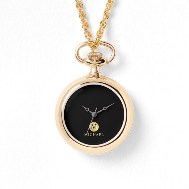 Luxury Black and Gold Personalised Monogram Watch (Front)
