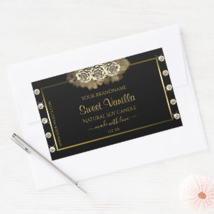 Luxury Black and Gold Product Label Roses Diamonds