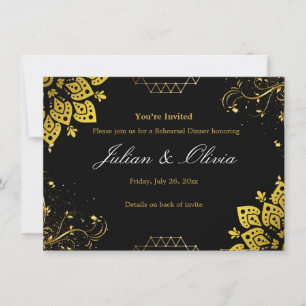 Luxury Black and Gold Rehearsal Dinner Invitation