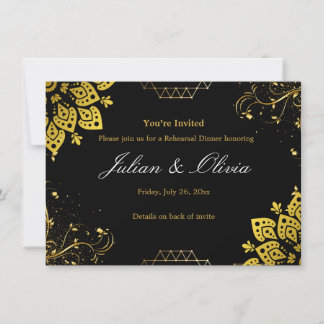 Luxury Black and Gold Rehearsal Dinner Invitation