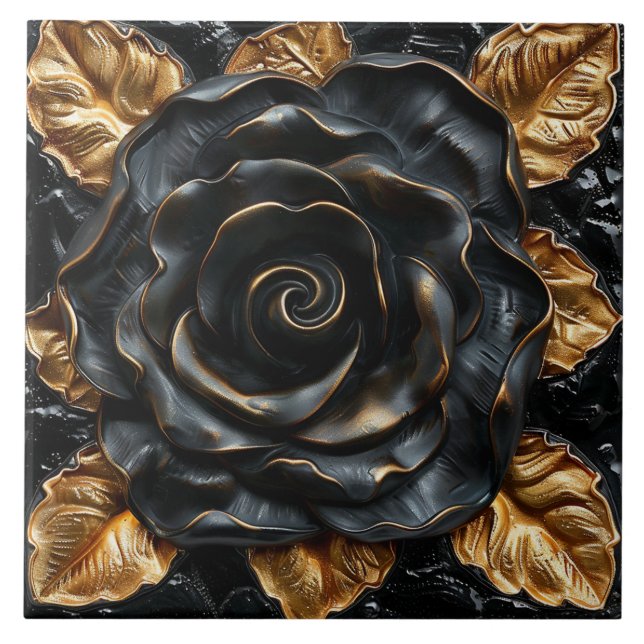 Luxury Black and Gold Rose Tile (Front)