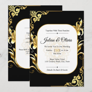 Luxury Black and Gold Royal Wedding  Invitation