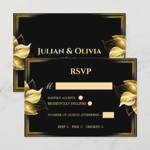 Luxury Black and Gold RSVP Card with Meal Choice