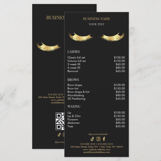Luxury Black and Gold Salon Price List Menu (Front/Back)