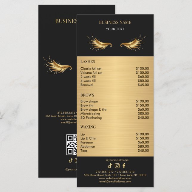 Luxury Black and Gold Salon Price List Menu (Front/Back)