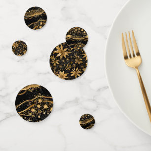 Luxury Black and Gold Snowflake Winter Confetti