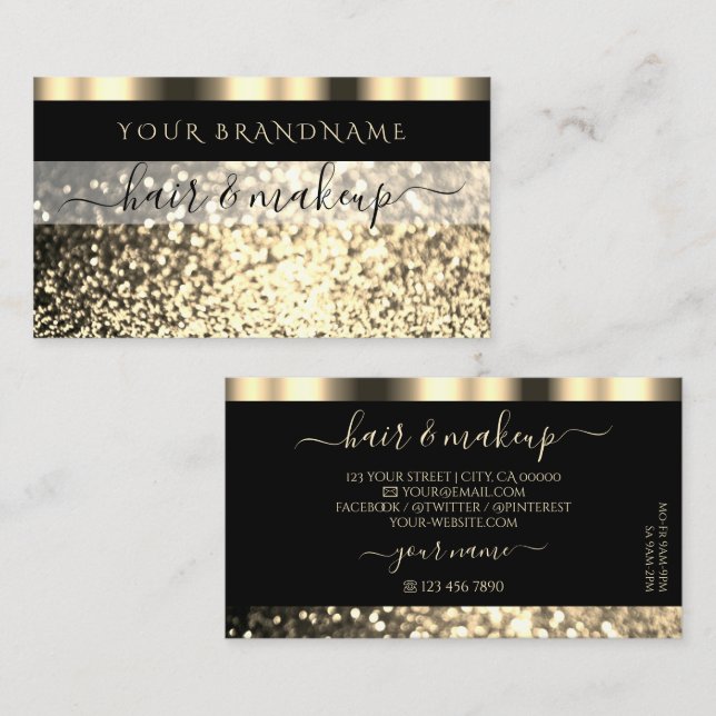Luxury Black and Gold Sparkling Glitter Glamourous Business Card (Front/Back)