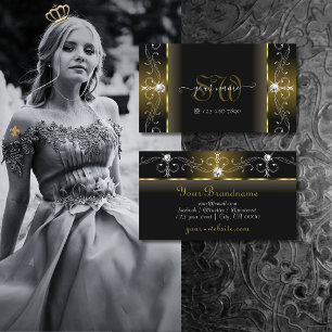 Luxury Black and Gold Squiggled Jewels Monogram Business Card