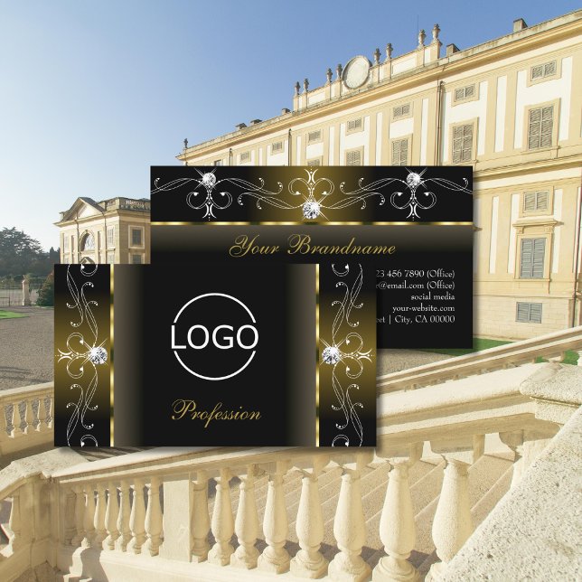 Luxury Black and Gold Squiggled Jewels with Logo Business Card (Creator Uploaded)