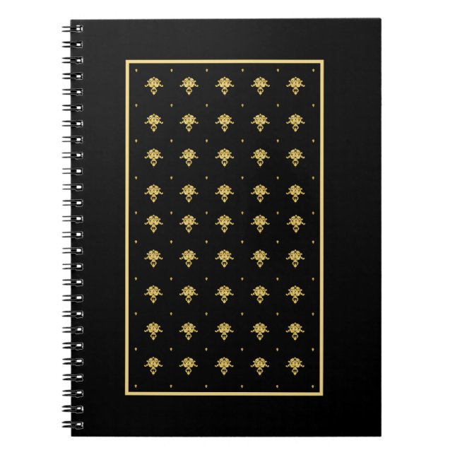 Luxury Black and Gold Vintage Damask Pattern Notebook (Front)