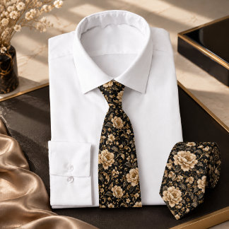 Luxury Black and Gold Vintage Floral Seamless Tie