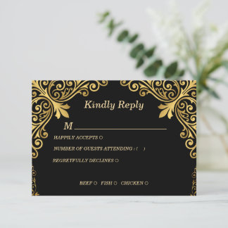 Luxury Black and Gold Vintage RSVP Card