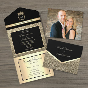 Luxury Black and Gold Wedding All In One Invitation