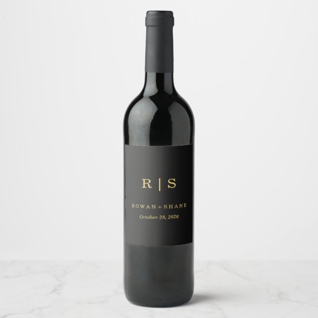 Luxury Black and Gold Wedding Beverage Labels (Front)