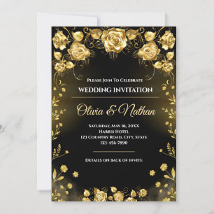 Luxury Black and Gold Wedding Invitation