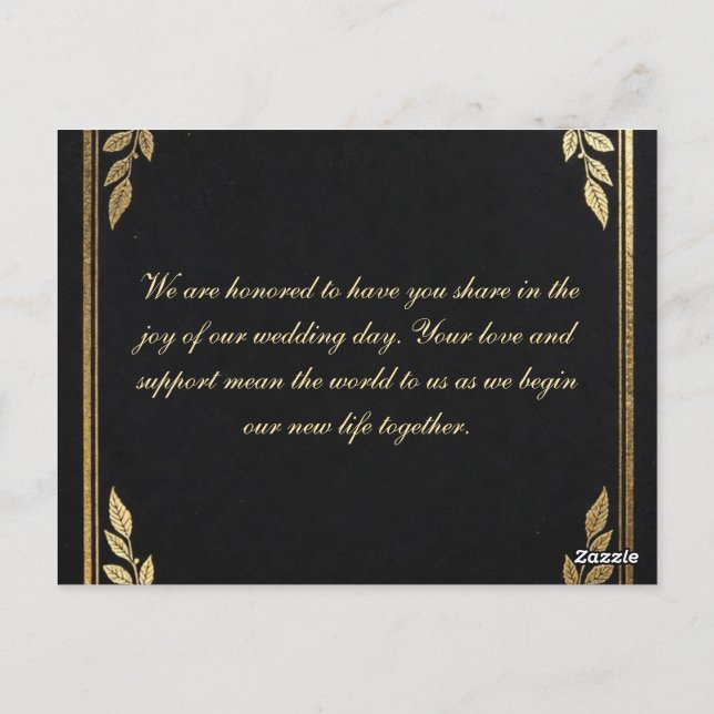 Luxury Black and Gold Wedding Invitation - Elegant Postcard (Back)