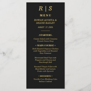 Luxury Black and Gold Wedding Menu Card