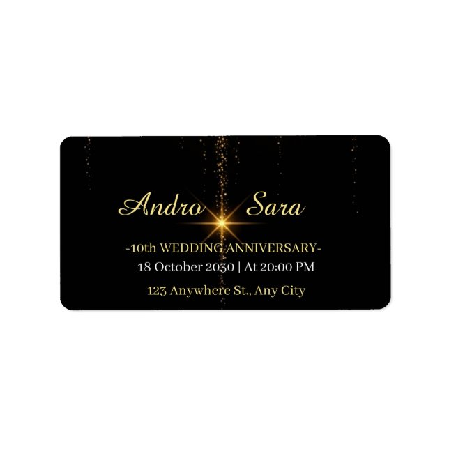 Luxury Black and Gold Wedding Return Address Label (Front)