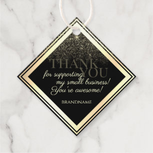 Luxury Black and Gold with Glitter Rain Thank You Favour Tags