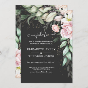Luxury Black and Pink Floral Wedding Update Invitation