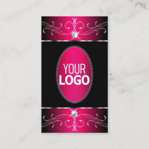 Luxury Black and Pink Ornate Ornaments with Logo Business Card