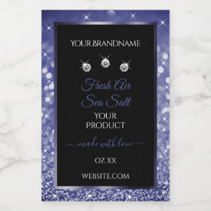 Luxury Black and Royal Blue Glitter Product Labels