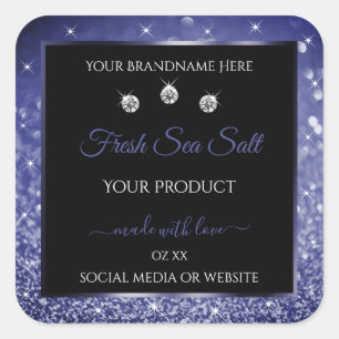 Luxury Black and Royal Blue Glitter Product Labels