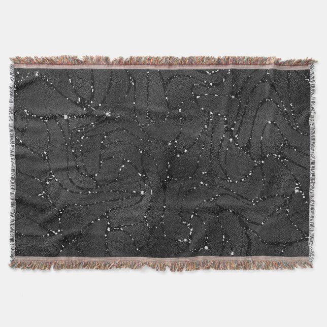 Luxury black and silver sparkles pattern throw blanket (Front)