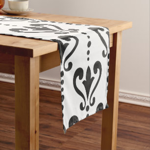 Luxury Black and White damask Short Table Runner
