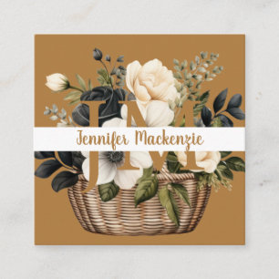 Luxury Black and White Gold Floral  Square Business Card