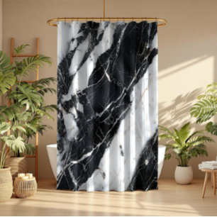 Luxury Black And White Marble Shower Curtain