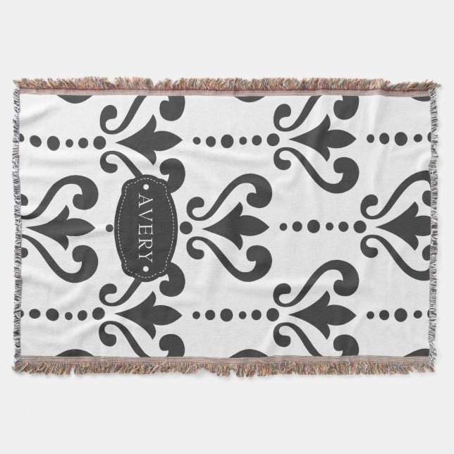 Luxury Black and White Personalised Throw Blanket (Front)