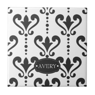 Luxury Black and White Personalised Tile