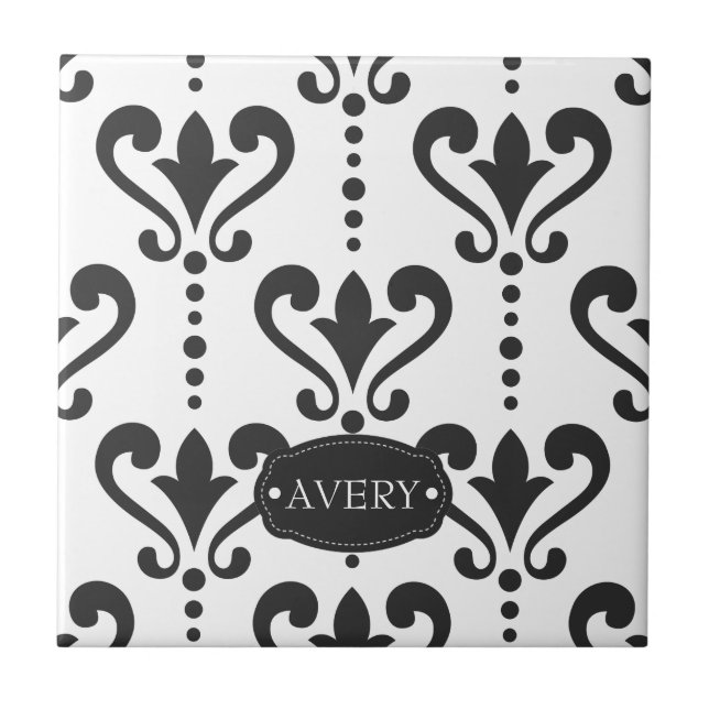 Luxury Black and White Personalised Tile (Front)