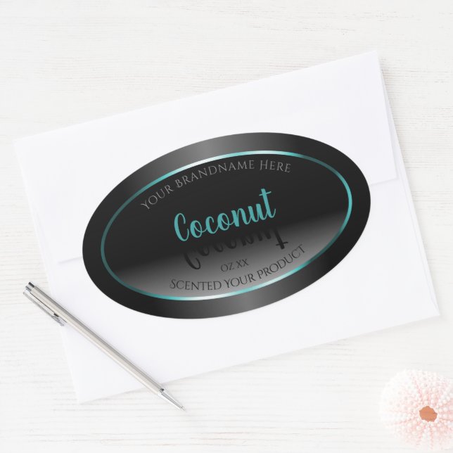Luxury Black and White Product Labels Teal Frame (Envelope)