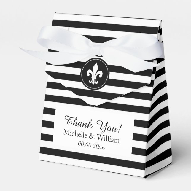 Luxury black and white striped wedding favour box (Front Side)